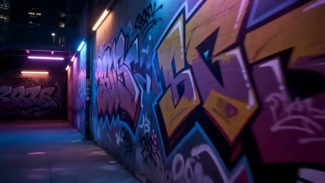 16:9 horizontal screen, street rap MV style, neon purple and blue cool tones, explosive cool and prompt example image preview