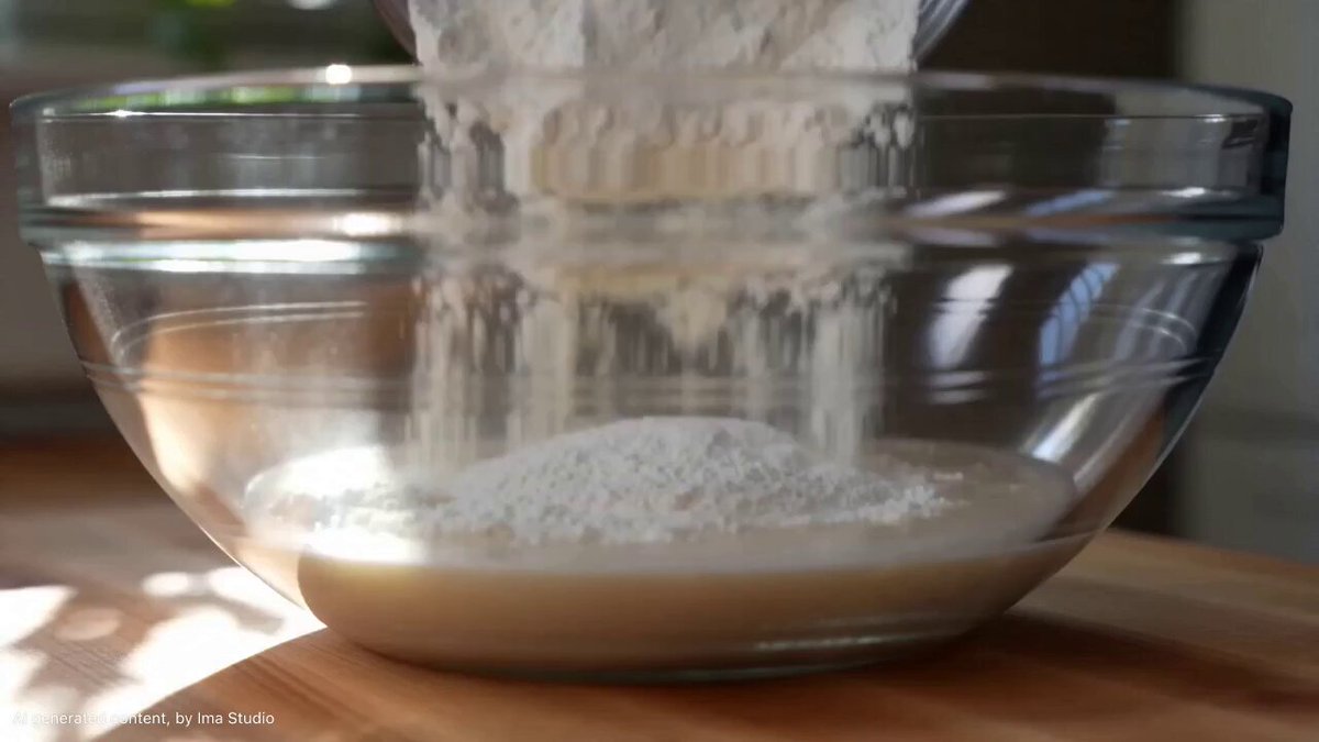 Ultra-realistic cinematic homemade saltbread baking video, cozy warm kitchen with golden morning prompt example image preview